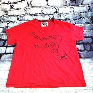 Disney Minnie Rocks Dots womens red bling short sleeve T-shirt